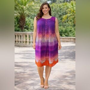 Chris McLaughlin Dress Purple Red Blue 16W 16 W  Washable Shift Sleeveless NEW